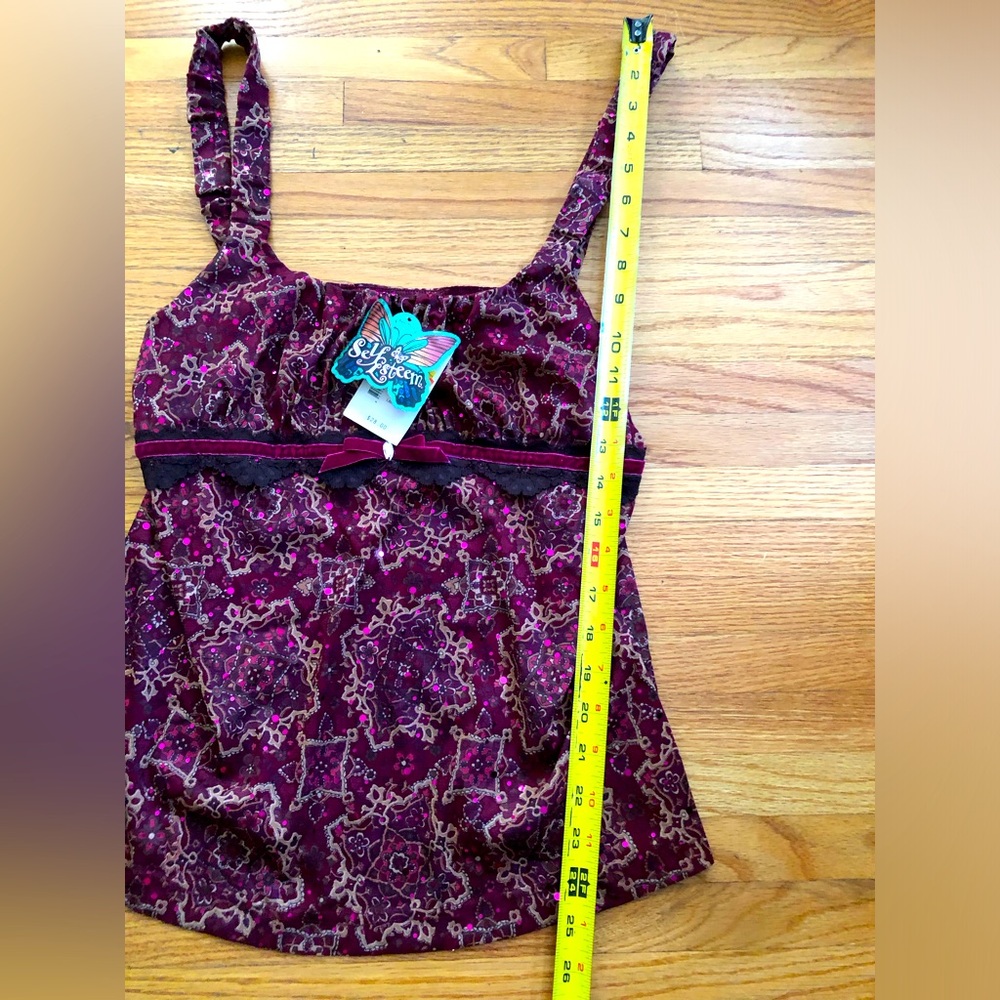 Burgundy Patterned Flat Strap Tank Top - - Picture 5 of 6